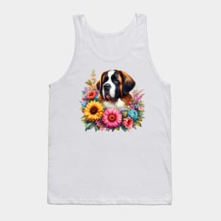 A St. Bernard dog decorated with beautiful colorful flowers. Tank Top